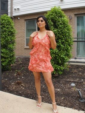 Dress Forum Coral Paisley Ruffle Mini Dress